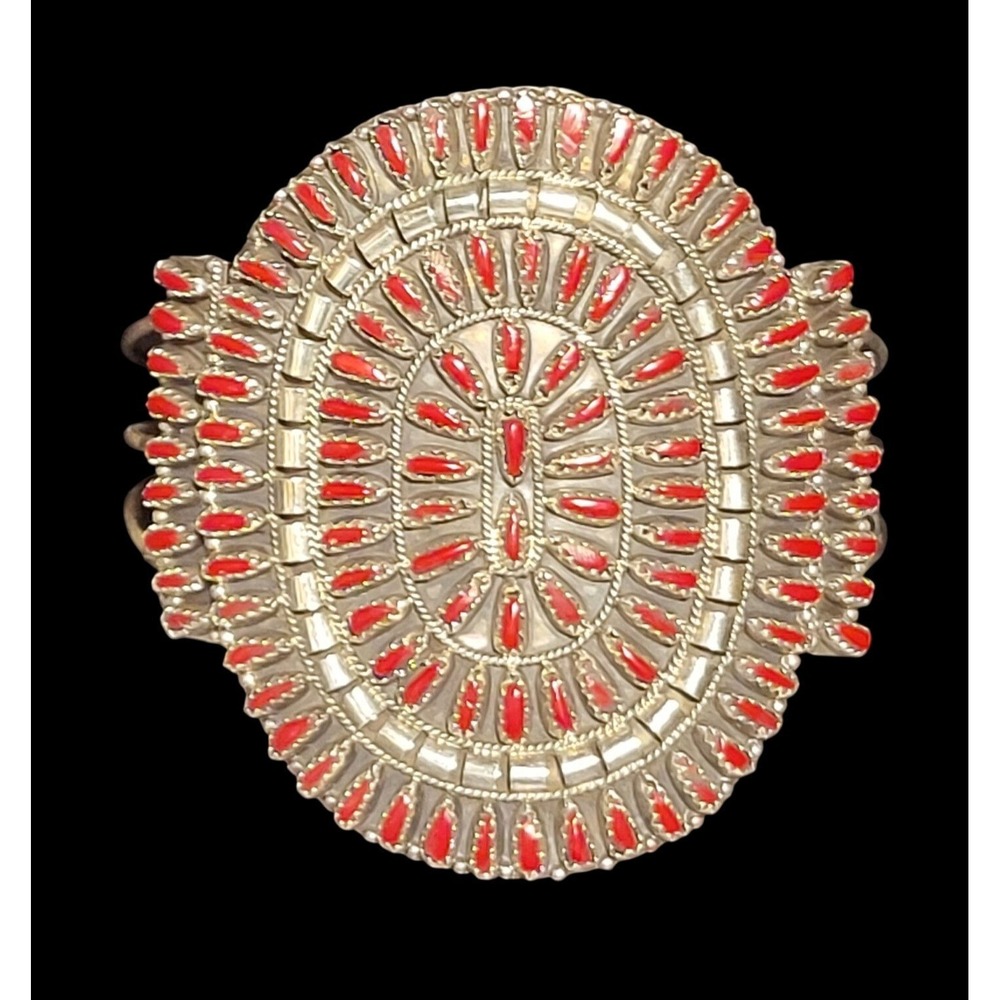 Violet & Jeffrey Begay Native American Coral Sterling Silver Cuff Bracelet